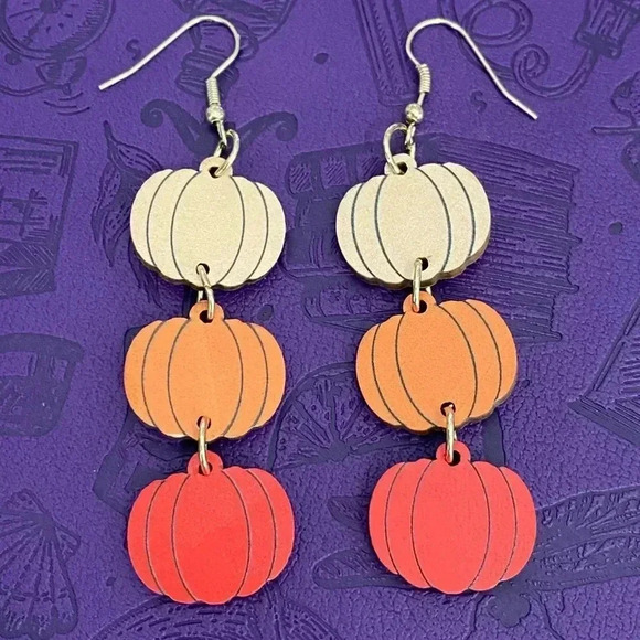 Pumpkin Stack Fall Autumn Orange Drop Earrings NEW - Picture 1 of 2
